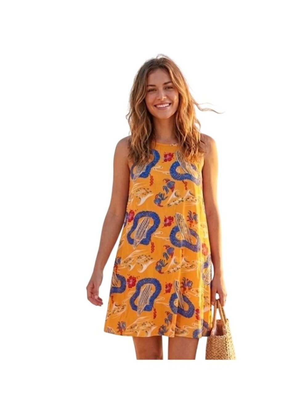 Western Aloha Surfboard Yellow Hawaiian Sundress Halter Dress S Beach Resort